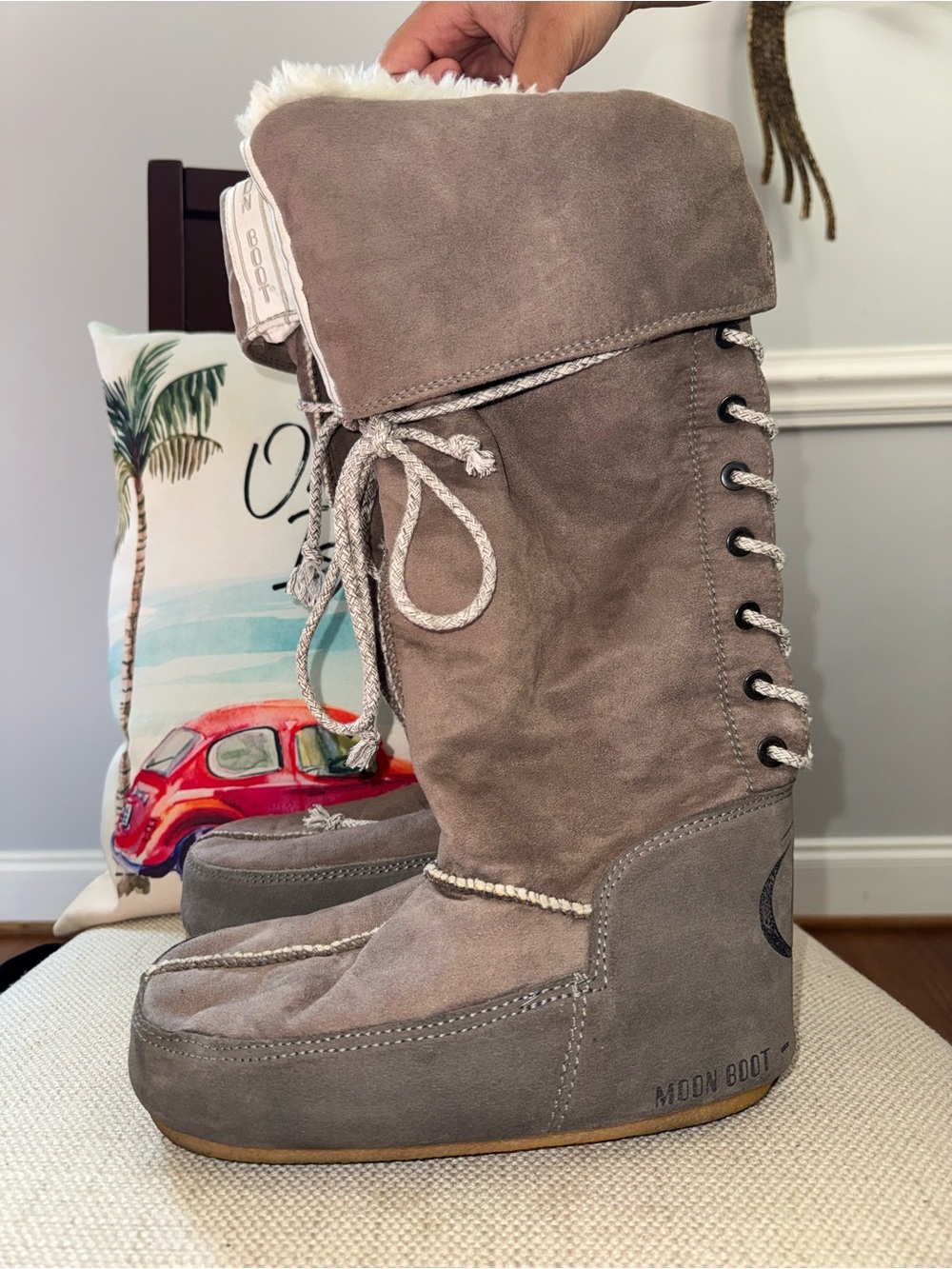 Moon Boot Women’s Taupe Suede Winter Lace-Up Boots